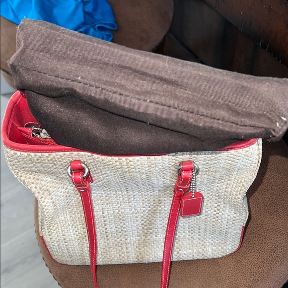 Coach Red and Tan Woven Tote Bag - Picture 10 of 16